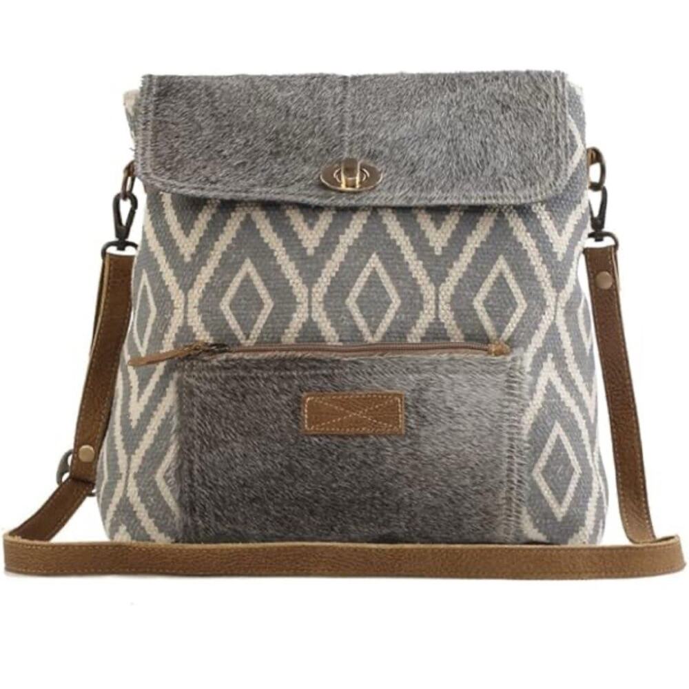 Myra Bag Cow Hair Canvas Shoulder Crossbody Bag Purse Great Condition